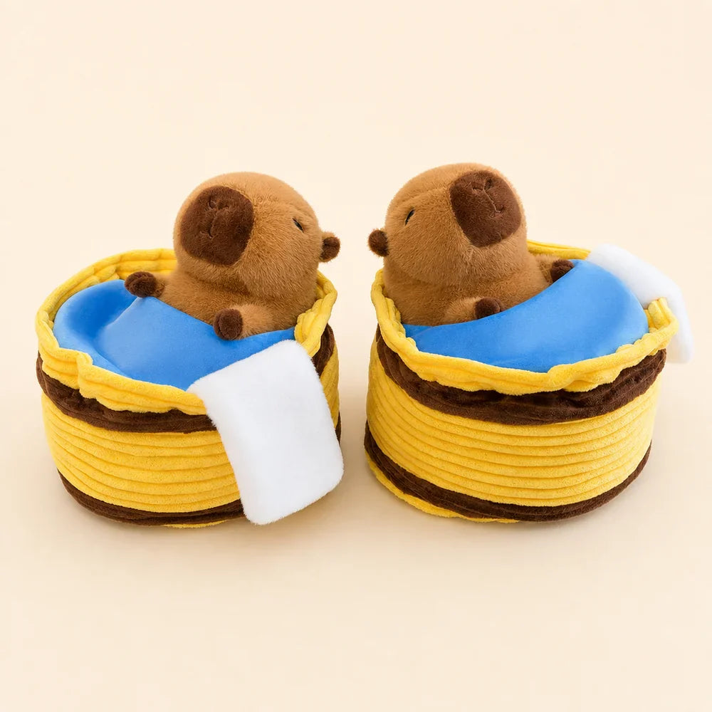 Capybara Sleeping Basket Plush Duo Front View