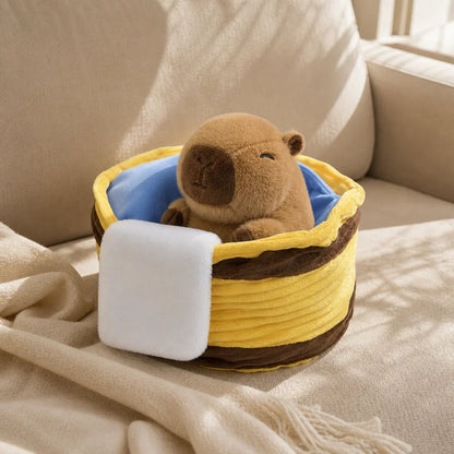 Capybara Sleeping Basket Plush on a Cozy Sofa