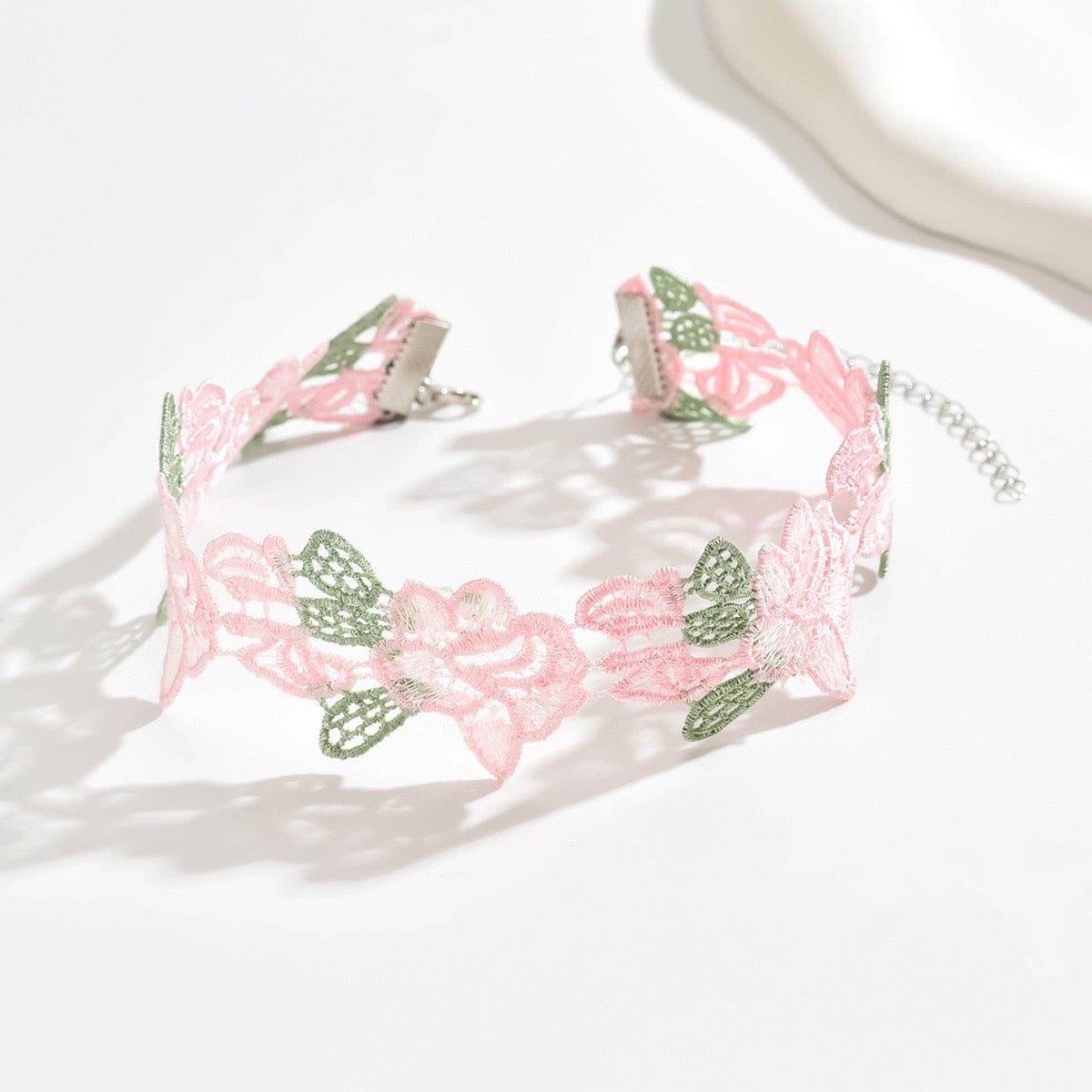 Cute Pastel Rainbow Flower & Star Lace Pink Choker 