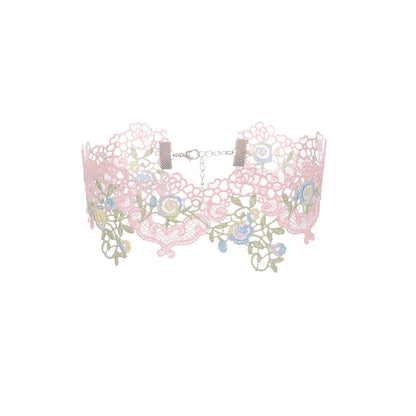 Cute Pastel Rainbow Flower & Star Lace Pink Choker 