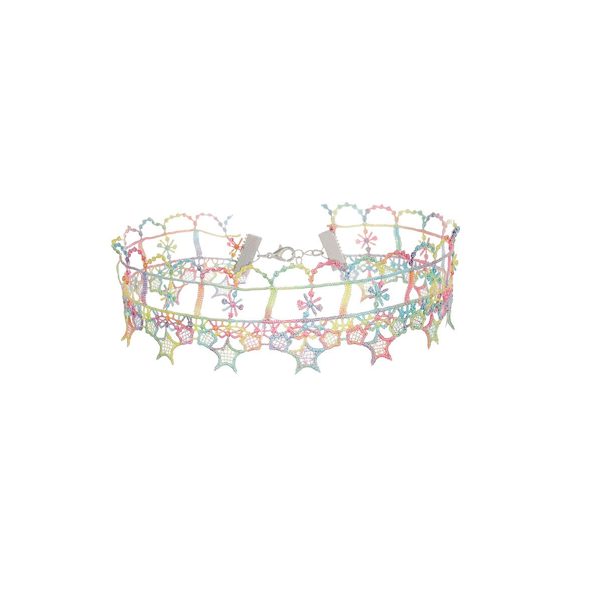 Cute Pastel Rainbow Flower & Star Lace Pink Choker 