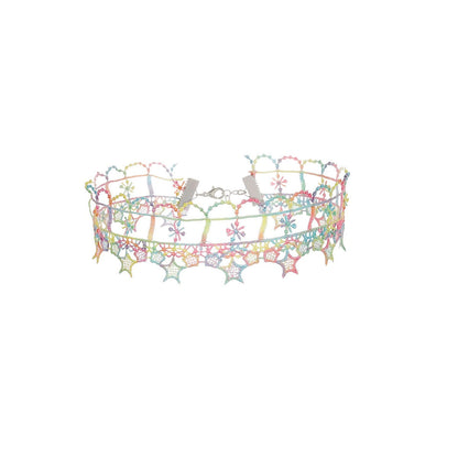 Cute Pastel Rainbow Flower & Star Lace Pink Choker 
