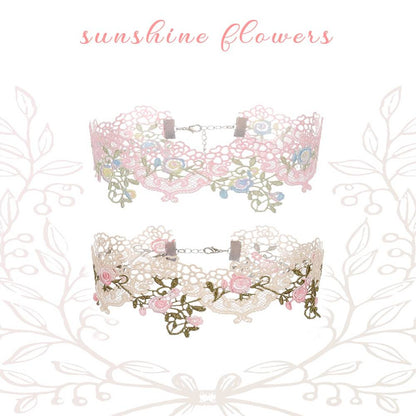 Cute Pastel Rainbow Flower & Star Lace Pink Choker 