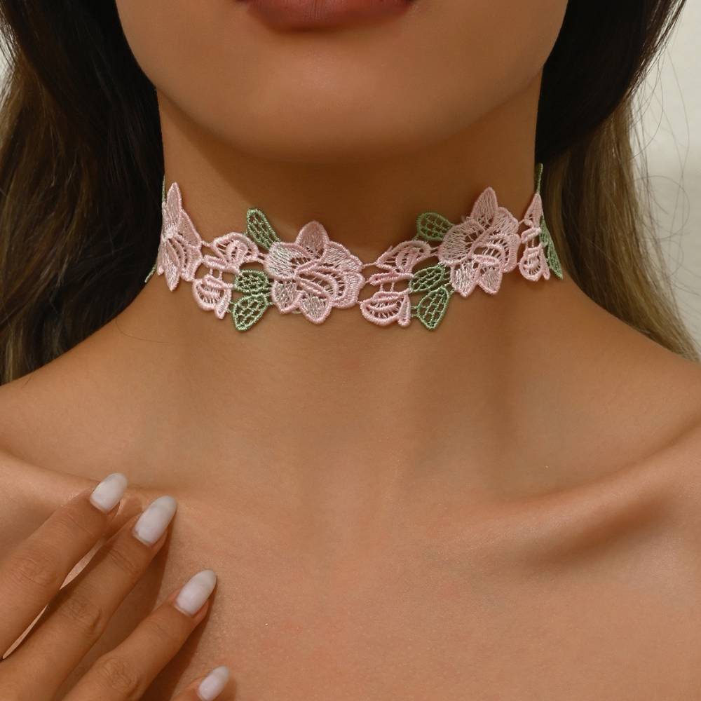 Cute Pastel Rainbow Flower & Star Lace Pink Choker 