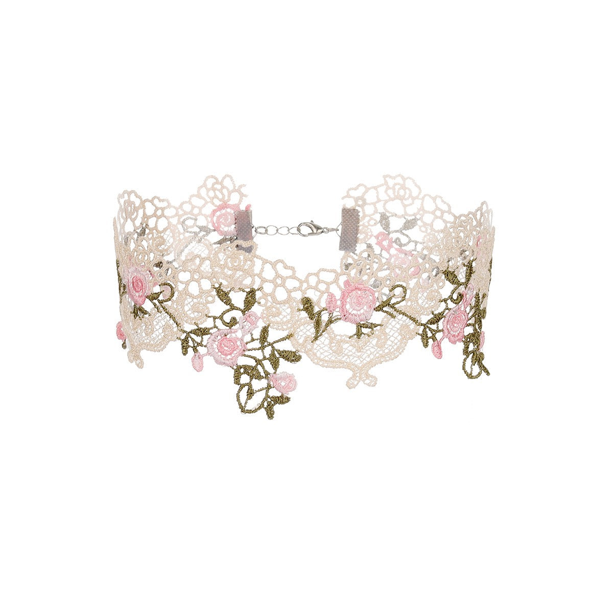 Cute Pastel Rainbow Flower & Star Lace Pink Choker 