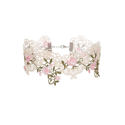 Cute Pastel Rainbow Flower & Star Lace Pink Choker 