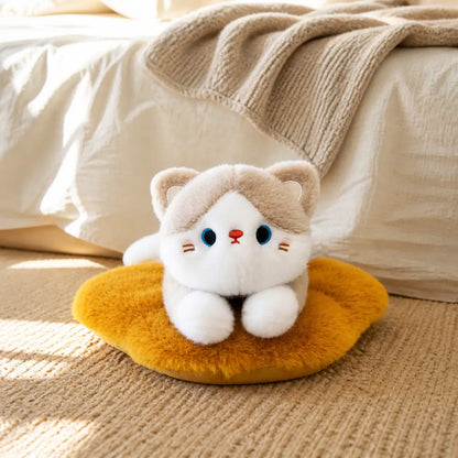 Cream Cat Plush Pillow in a Cozy Bedroom
