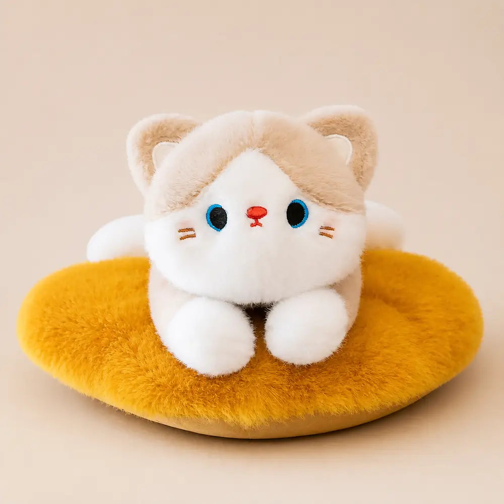 Cream Cat Plush Pillow - Studio View