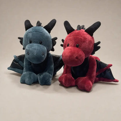 Crimson Red and Deep Teal Dragon Plush Pair Stuffed Animal