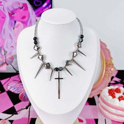 Gothic Spiked Cross Cord Choker