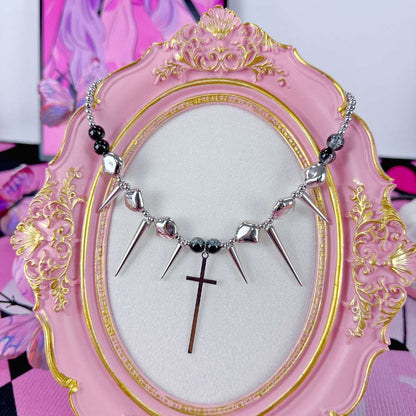 Gothic Spiked Cross Cord Choker