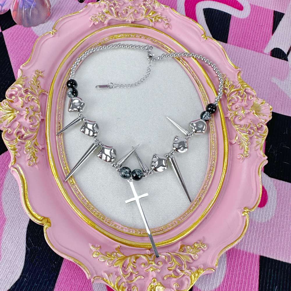 Gothic Spiked Cross Cord Choker