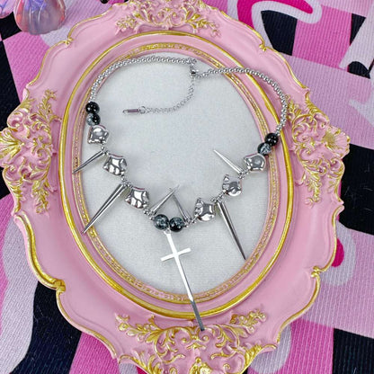Gothic Spiked Cross Cord Choker