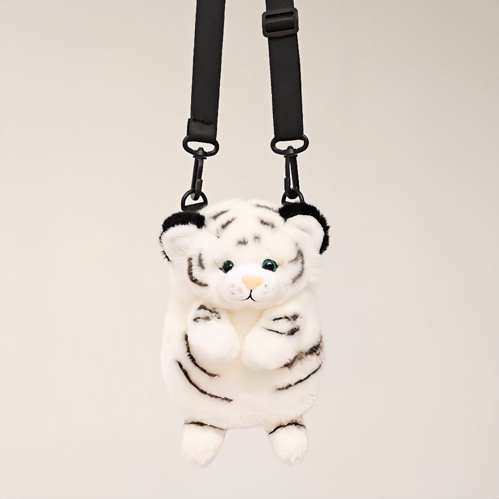 Adorable baby tiger plush backpack in white with adjustable straps