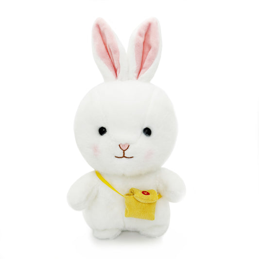 Cute white bunny wearing a bag stuffed animal PlushThis