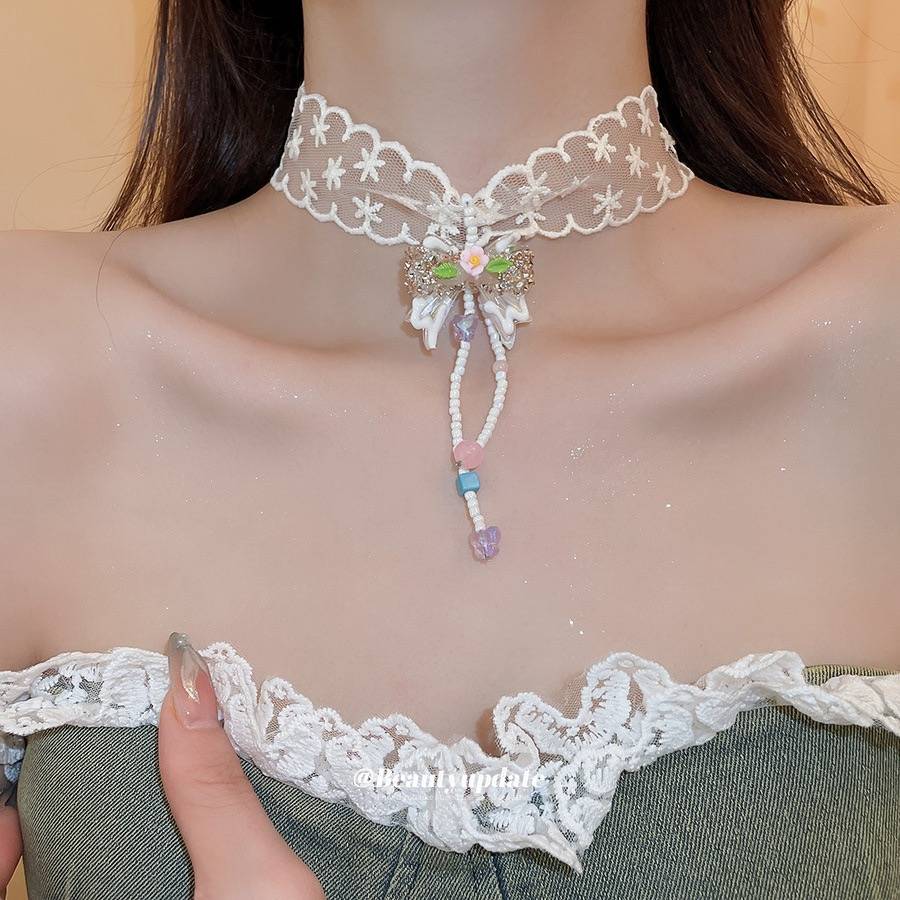 Cute White Lace Choker with Ribbon