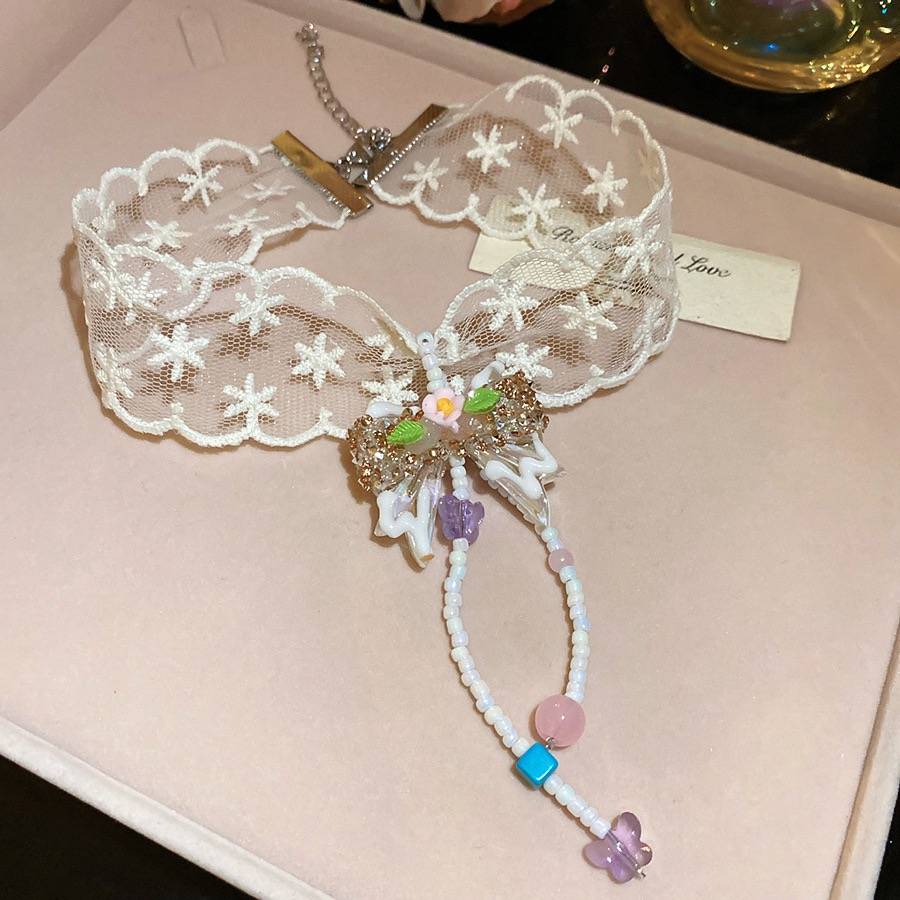 Cute White Lace Choker with Ribbon