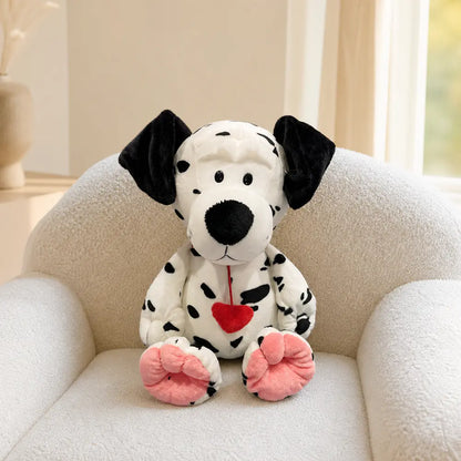 Dalmatian Heart Plush Dog on Boucle Armchair