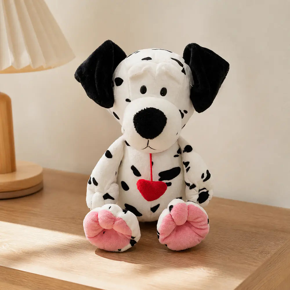 Dalmatian Heart Plush Dog on Bedside Table