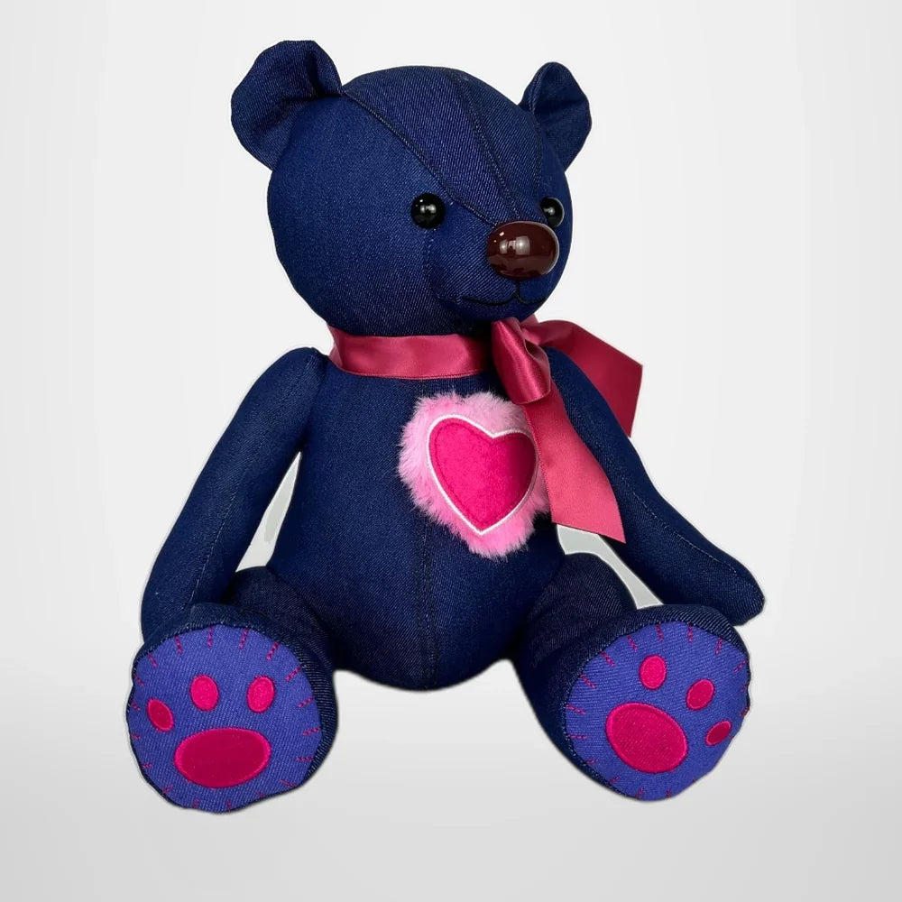 Denim Heart Bear Stuffed Animal