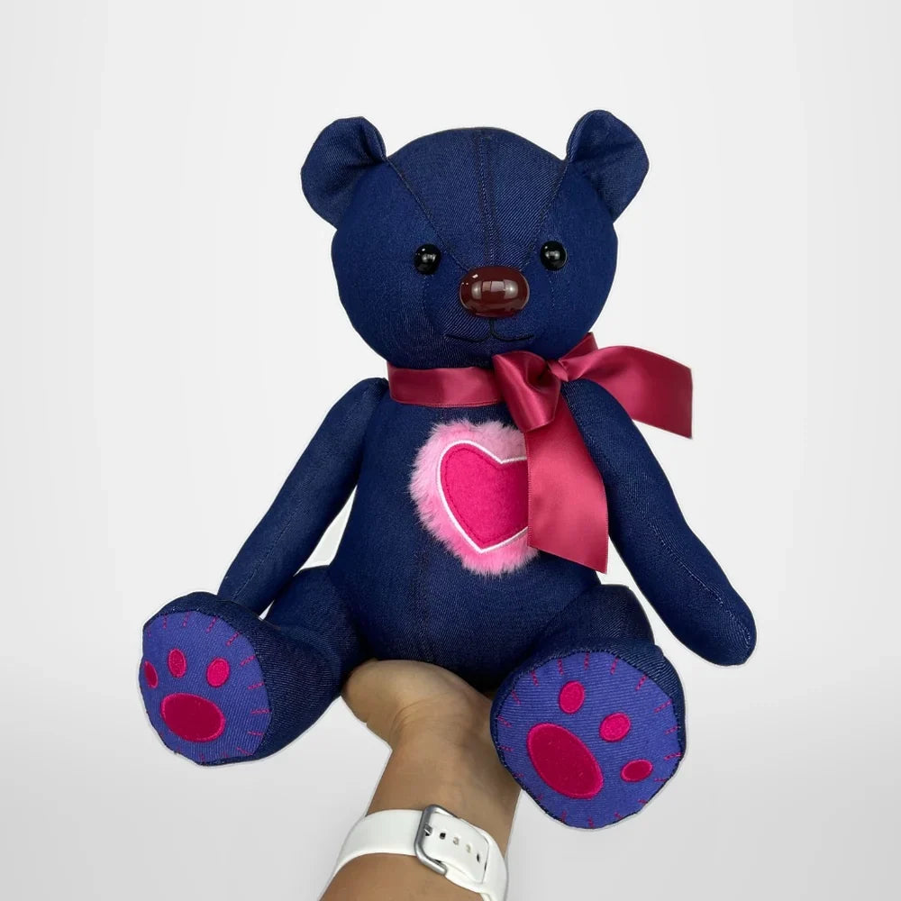 Denim Heart Bear Stuffed Animal