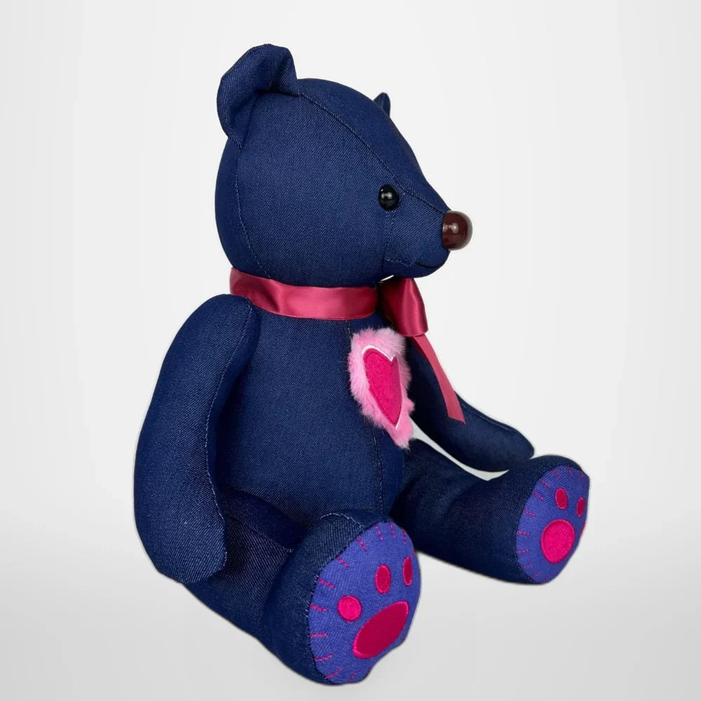Denim Heart Bear Stuffed Animal