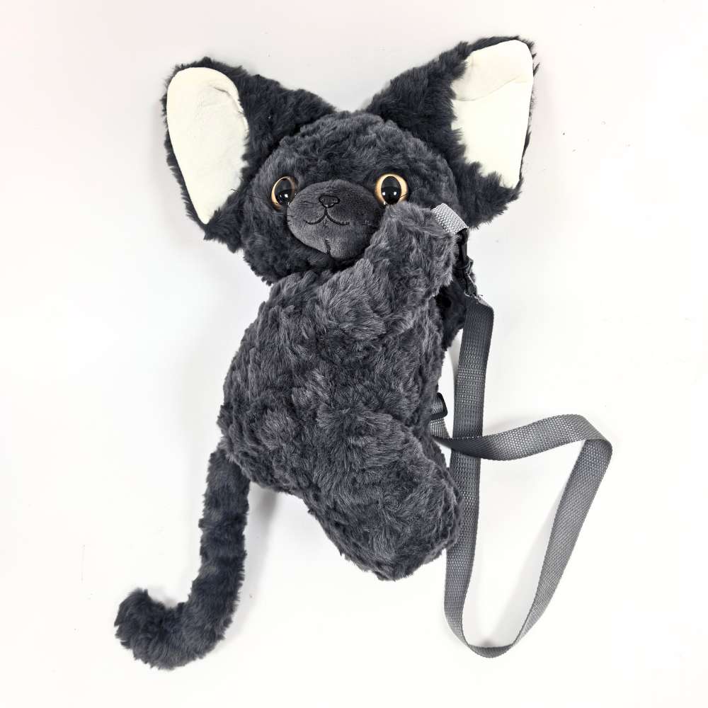 Cute Black Devon Rex Cat Plush Backpack