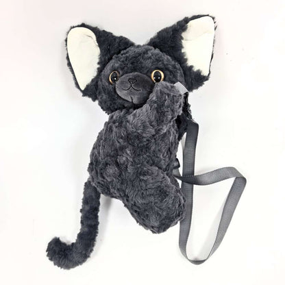 Cute Black Devon Rex Cat Plush Backpack