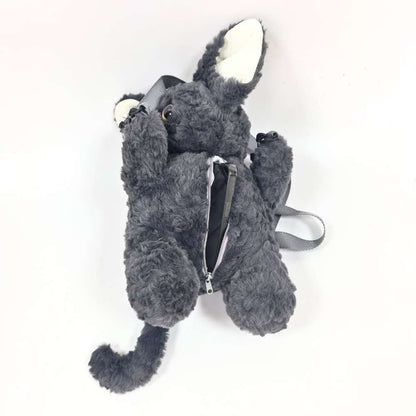 Cute Black Devon Rex Cat Plush Backpack