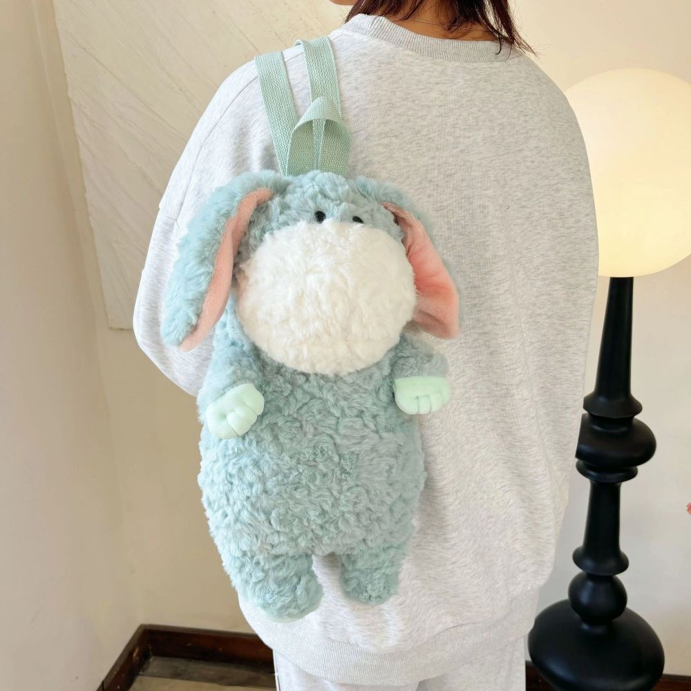 dorable blue donkey plush backpack with long ears and big eyes