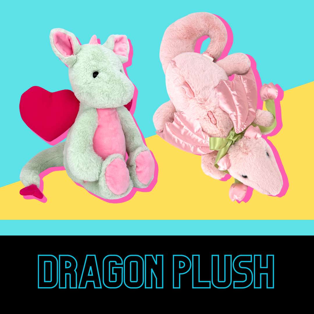 green dragon plush with pink wings