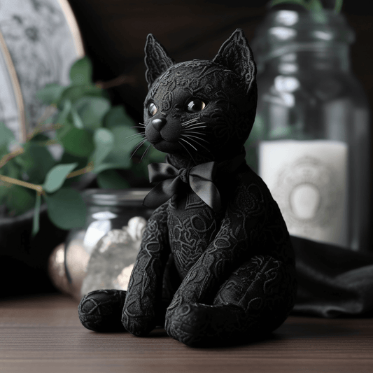 emo gothic black cat bad luck lace fabric stuffed animal PlushThis