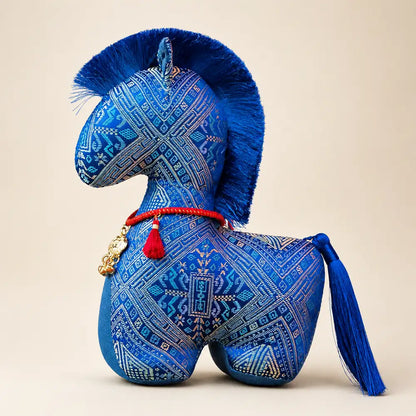 Traditional Brocade Horse Plush - Blue Color