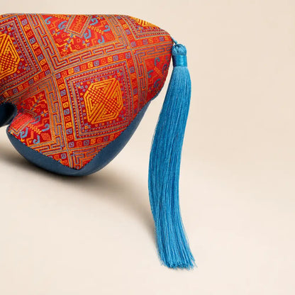 Traditional Brocade Horse Plush - Red Tassel Tail Detail