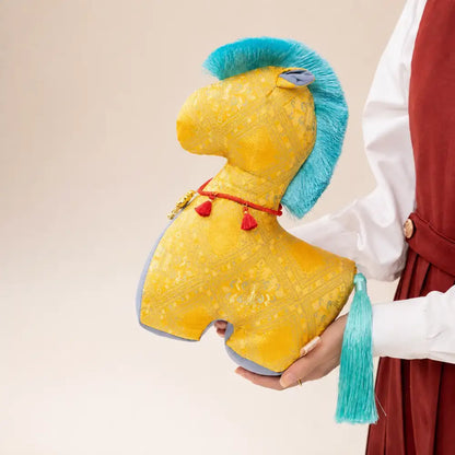 Traditional Brocade Horse Plush - Yellow Color Held in Hands