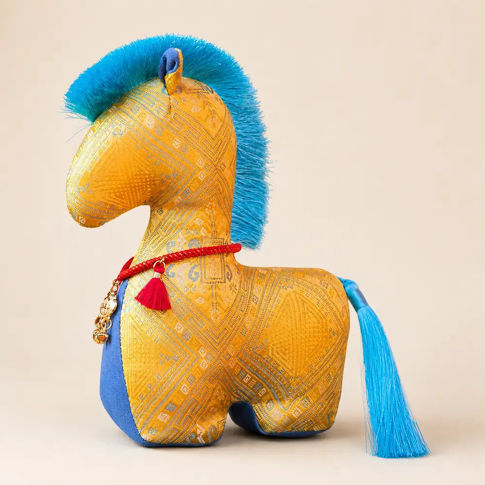Traditional Brocade Horse Plush - Yellow Color