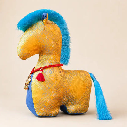 Traditional Brocade Horse Plush - Yellow Color