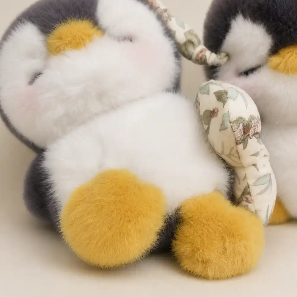 Floral Bow Penguin Plush Toy - Soft Foot Detail