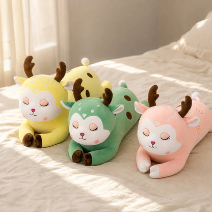 Floral Deer Plush Body Pillows in Yellow Mint and Pink