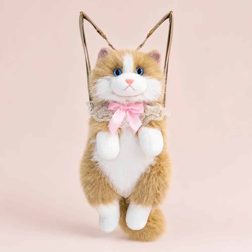 Ginger Fluffy Cat Backpack Plush Front View
