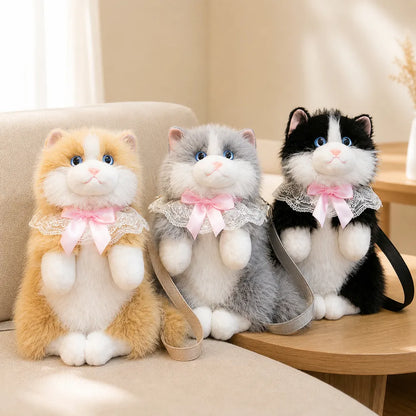 Ginger Gray and Black Fluffy Cat Backpack Plushes