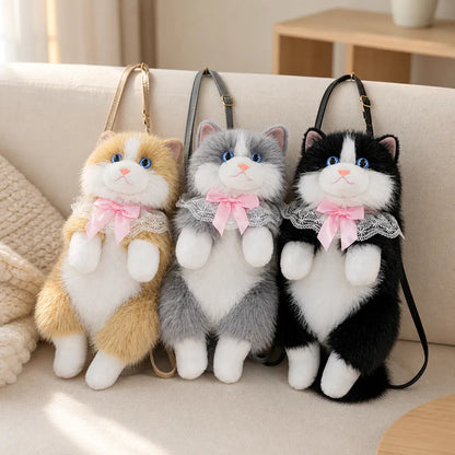 Fluffy Cat Backpack Plush Color Collection