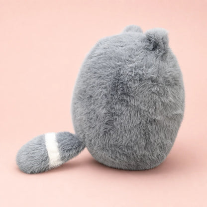 Fluffy Cat Plush Grey Back View