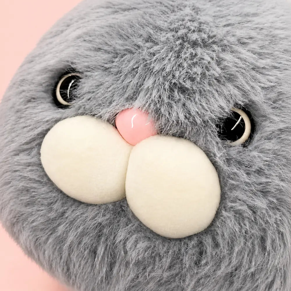 Fluffy Cat Plush Grey Face Detail