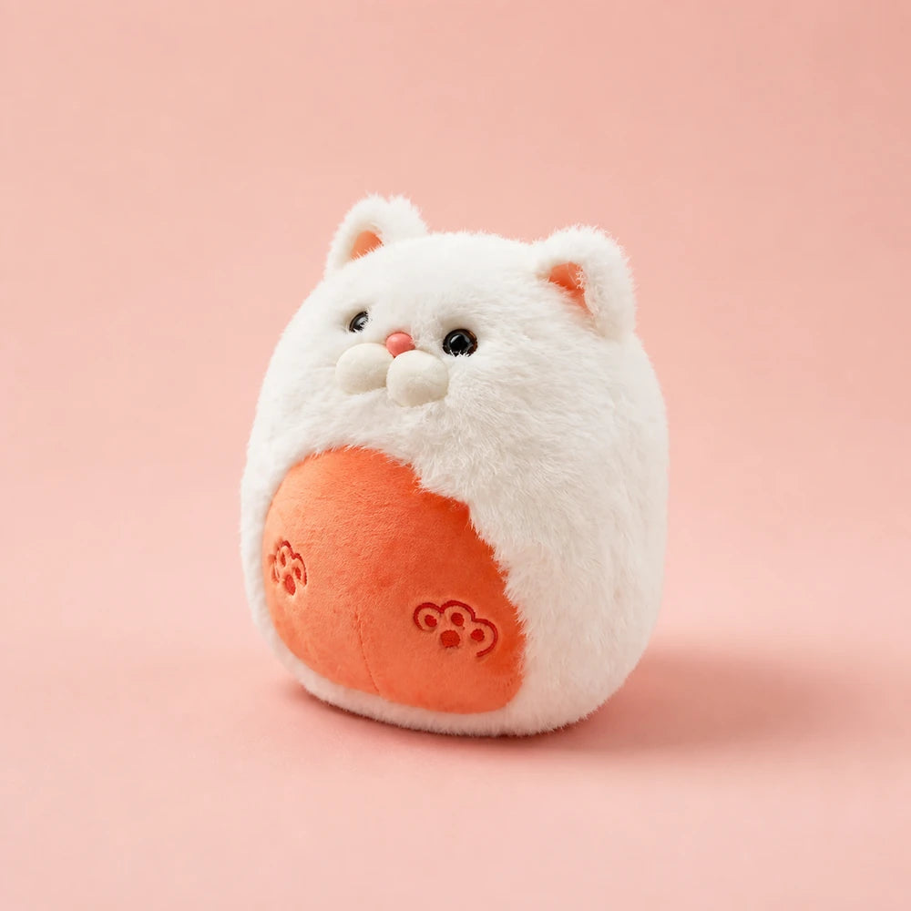 Fluffy Cat Plush White Front View