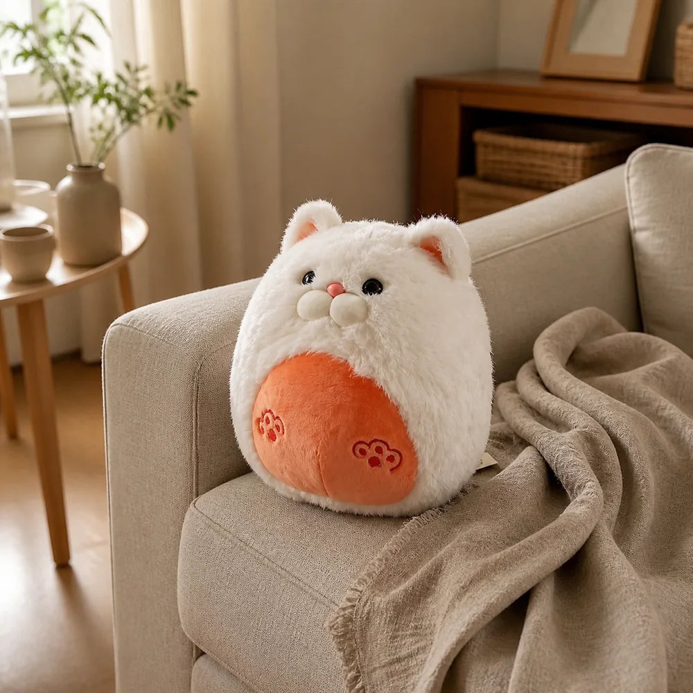 Fluffy Cat Plush White on Sofa