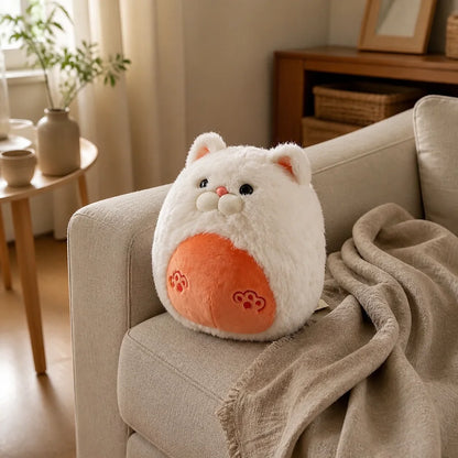 Fluffy Cat Plush White on Sofa