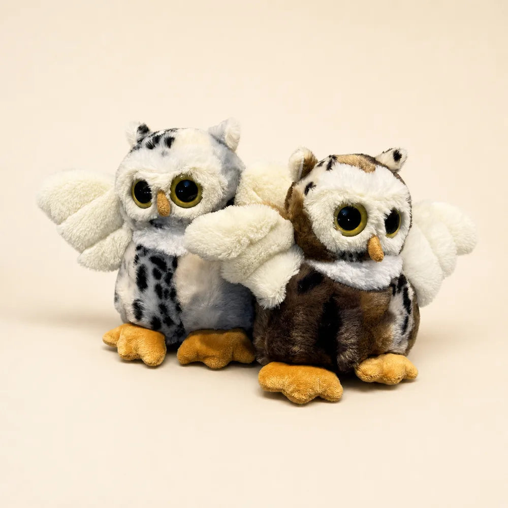 White and Brown Flying Owl Stuffed Animals - Angled View