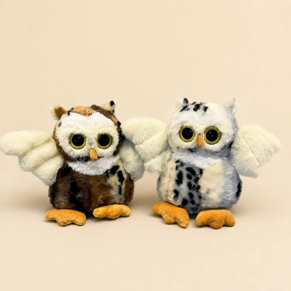 White and Brown Flying Owl Stuffed Animals - Front View