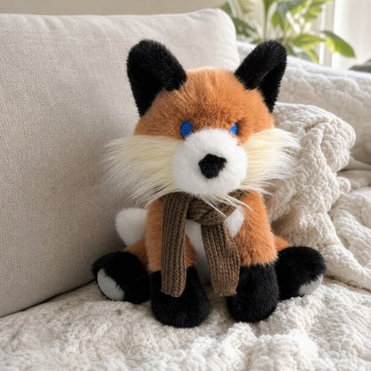 Cozy Scarf Animal Plush - Orange Black and White on a Sofa